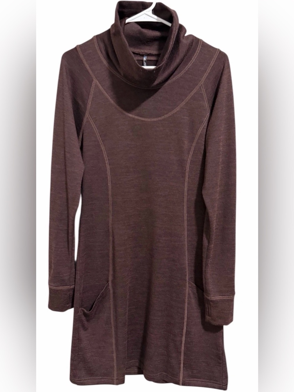 Kuhl Lea Long Sleeve Cowl Neck Tunic Dress Chocolate Brown Pockets Sz S Woman’s